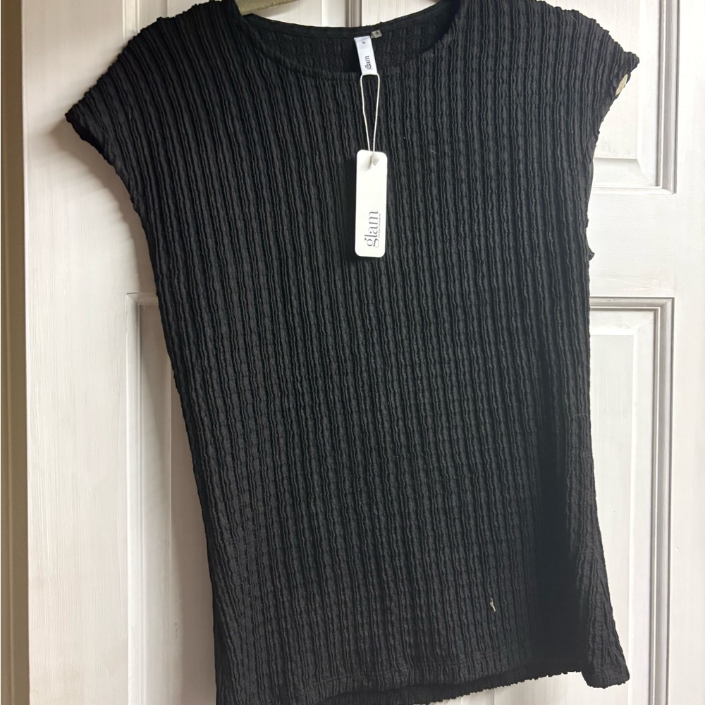 Glam Black Ribbed Women's Blouse